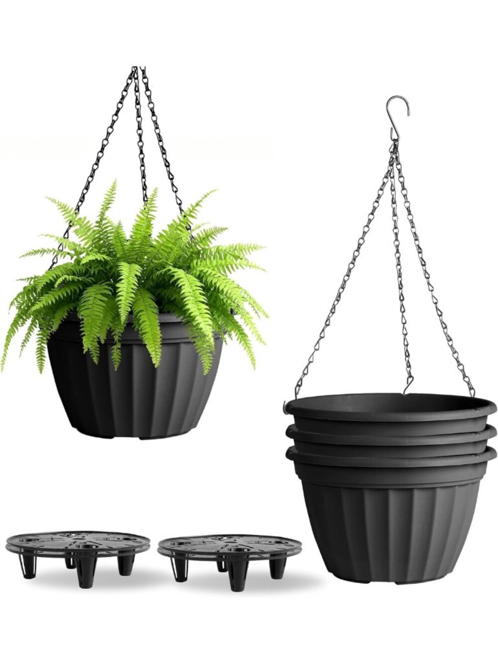 10-Inch Self-Watering Hanging Planters - 4 Pack Plastic Flower Pots for Outdoor